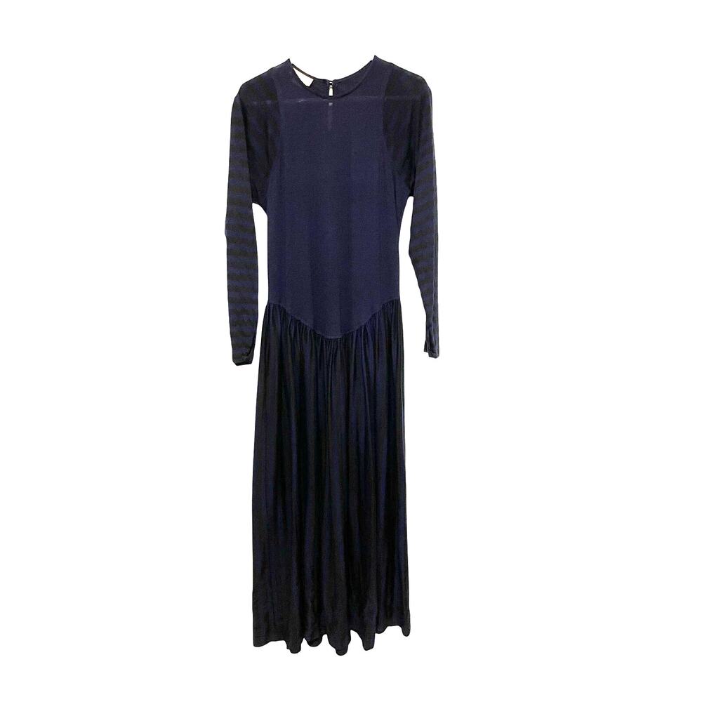 The Design House Vintage Wool Blend Maxi Dress Long Sleeve Blue Striped Medium